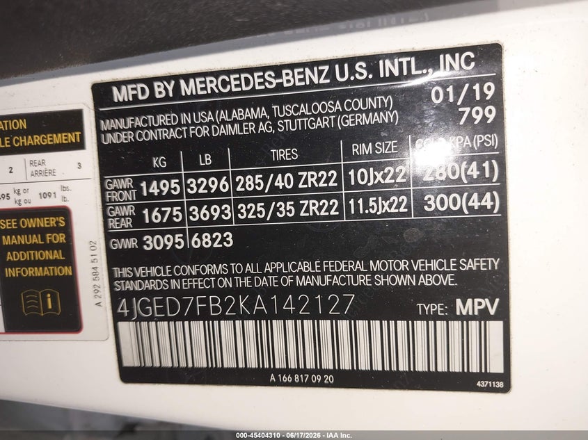 2019 Mercedes-Benz Amg Gle 63 Coupe S 4Matic VIN: 4JGED7FB2KA142127 Lot: 45404310
