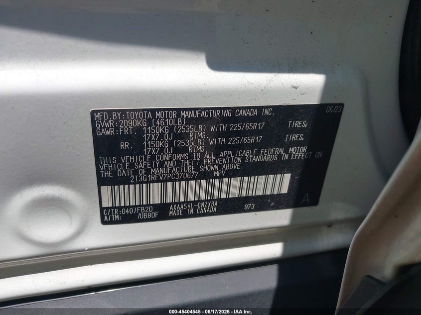 VIN 2T3G1RFV7PC370677 2023 TOYOTA RAV4 LE
