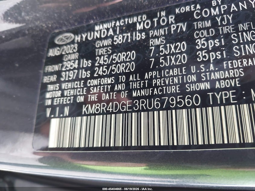 2024 Hyundai Palisade Sel VIN: KM8R4DGE3RU679560 Lot: 45404665