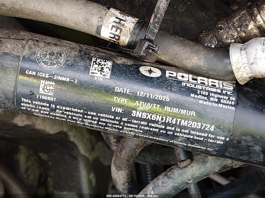2026 Polaris Ranger VIN: 3NSX6N1R4TM203724 Lot: 45404711