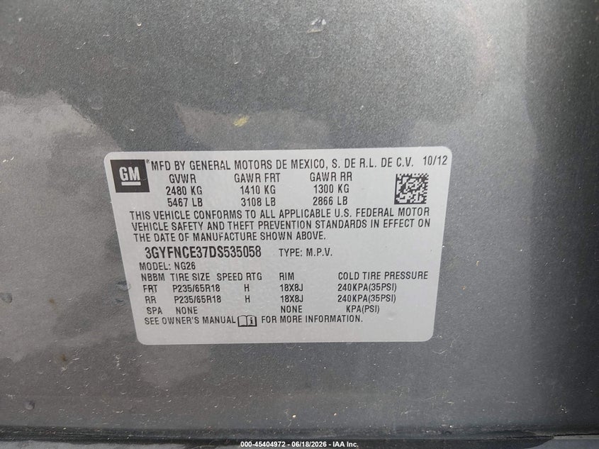 2013 Cadillac Srx Luxury Collection VIN: 3GYFNCE37DS535058 Lot: 45404972