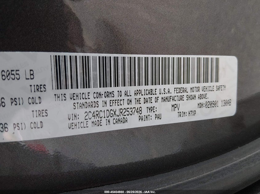 2018 CHRYSLER PACIFICA VAN 3.6L V-6 DOHC, VVT, 287HP