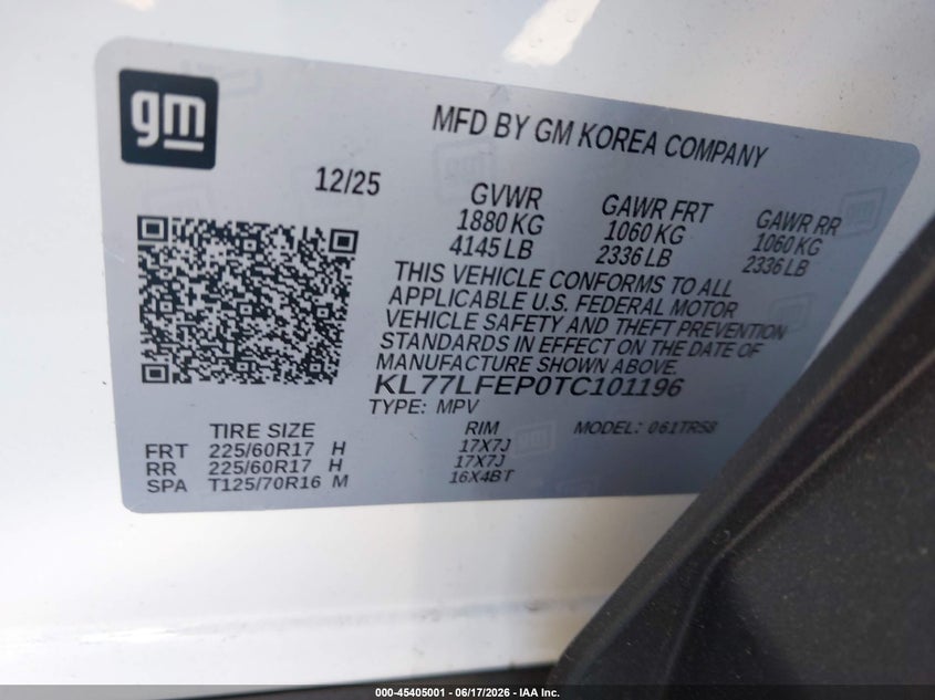 VIN KL77LFEP0TC101196 2026 CHEVROLET TRAX FWD LS