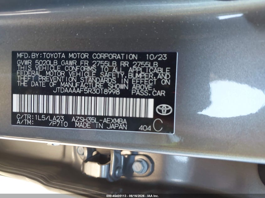 2024 Toyota Crown Limited VIN: JTDAAAAF5R3018998 Lot: 45405113