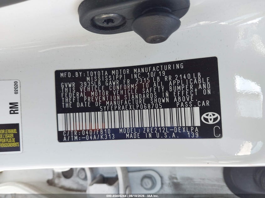 2020 TOYOTA COROLLA SEDAN 1.8L I-4 DOHC, VVT, 139HP