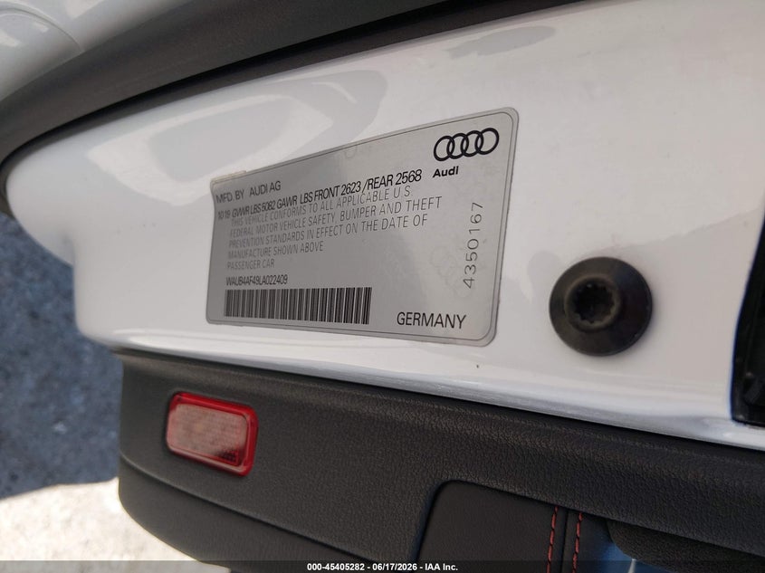 2020 Audi S4 Premium Plus Tfsi Quattro Tiptronic VIN: WAUB4AF49LA022409 Lot: 45405282