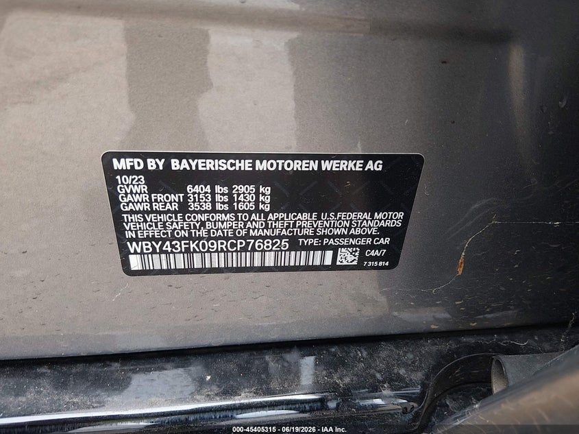2024 BMW I5 M60 VIN: WBY43FK09RCP76825 Lot: 45405315