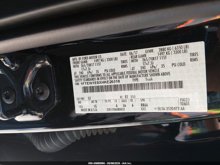 2017 Ford F-150 Xl VIN: 1FTEW1E8XHKE26318 Lot: 45405366