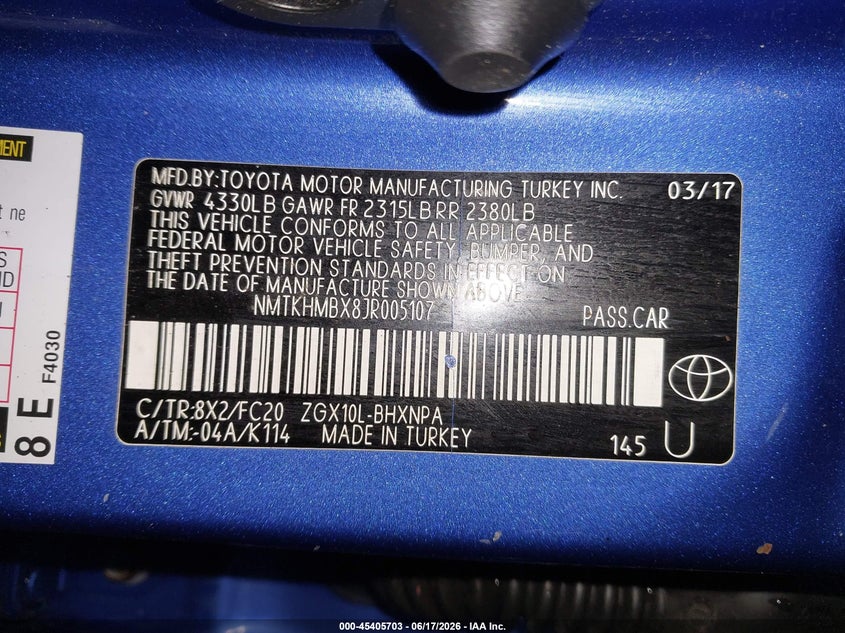 2018 Toyota C-Hr Xle VIN: NMTKHMBX8JR005107 Lot: 45405703