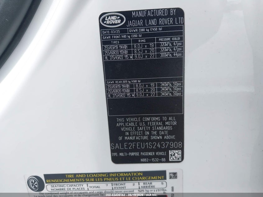 2025 Land Rover Defender 130 P400 X-Dynamic Se VIN: SALE2FEU1S2437908 Lot: 45406163