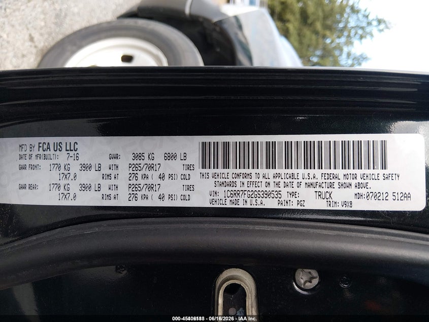 2016 Ram 1500 Tradesman VIN: 1C6RR7FG2GS390535 Lot: 45406183