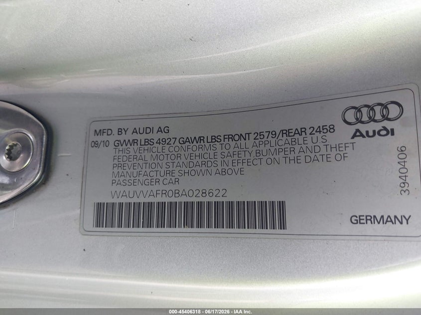2011 Audi S5 4.2 Premium Plus VIN: WAUVVAFR0BA028622 Lot: 45406318