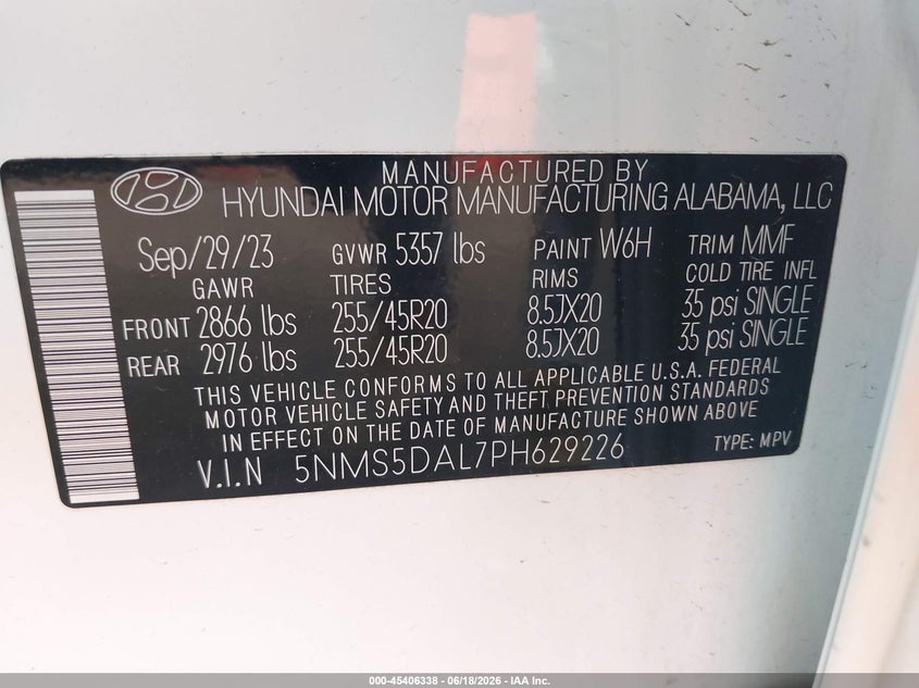 2023 Hyundai Santa Fe Calligraphy VIN: 5NMS5DAL7PH629226 Lot: 45406338