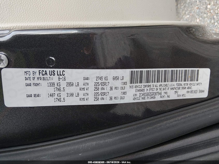 2016 Dodge Grand Caravan Se Plus VIN: 2C4RDGBG5GR387546 Lot: 45406361