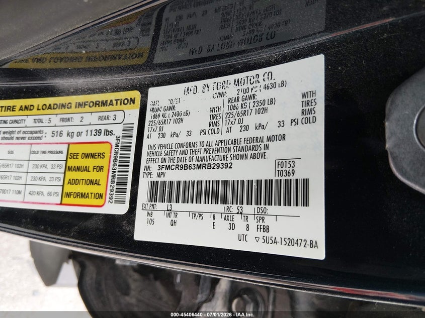 2021 Ford Bronco Sport Big Bend VIN: 3FMCR9B63MRB29392 Lot: 45406440