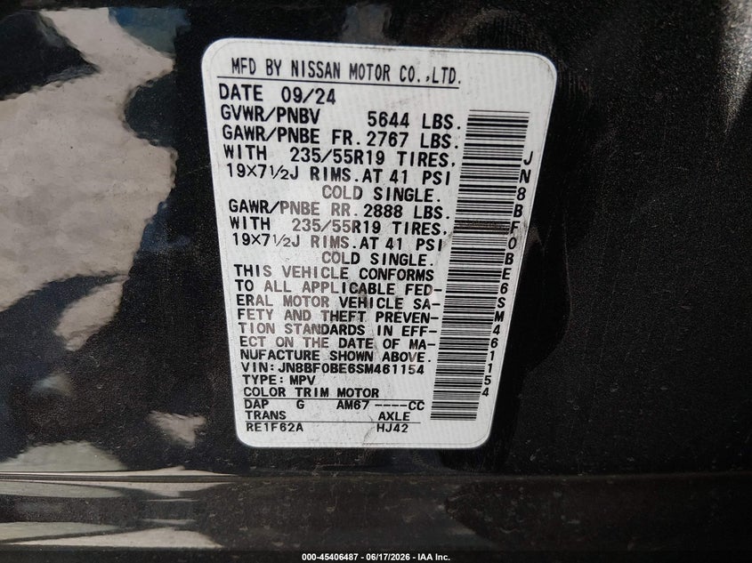 2025 Nissan Ariya Evolve+ VIN: JN8BF0BE6SM461154 Lot: 45406487