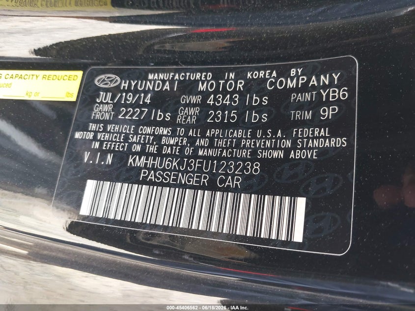 2015 Hyundai Genesis 3.8 Ultimate VIN: KMHHU6KJ3FU123238 Lot: 45406562