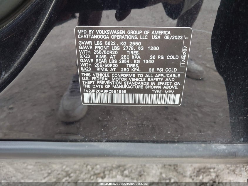2023 Volkswagen Atlas 2.0T Se W/Technology VIN: 1V2JP2CA9PC551955 Lot: 45406672