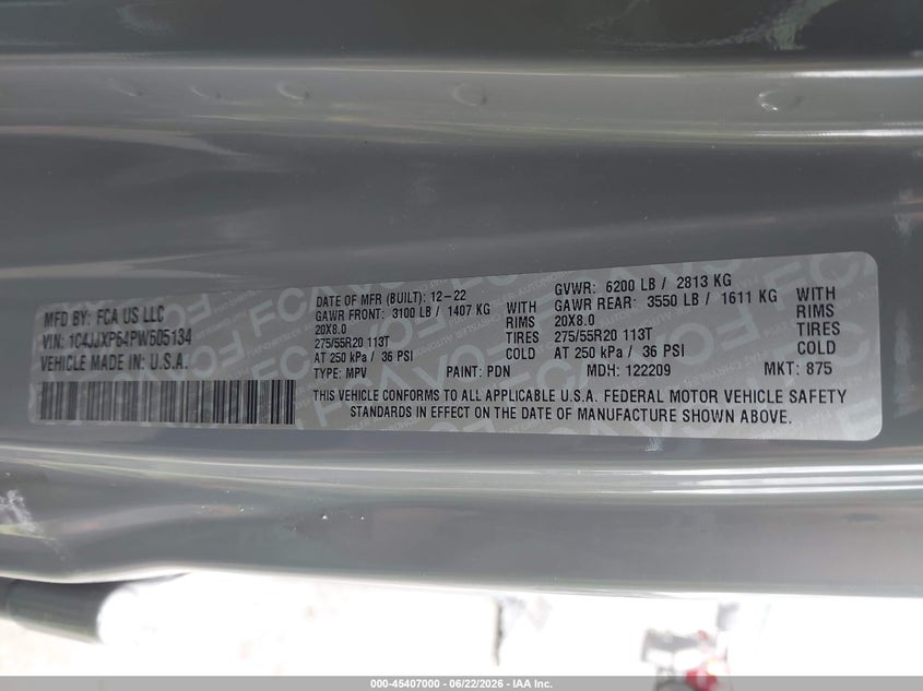 2023 Jeep Wrangler 4Xe High Altitude 4X4 VIN: 1C4JJXP64PW605134 Lot: 45407000