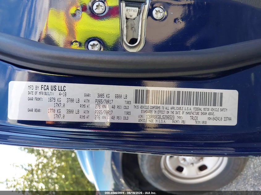 2018 Ram 1500 Tradesman 4X2 5'7 Box VIN: 1C6RR6KG8JS296523 Lot: 45407071