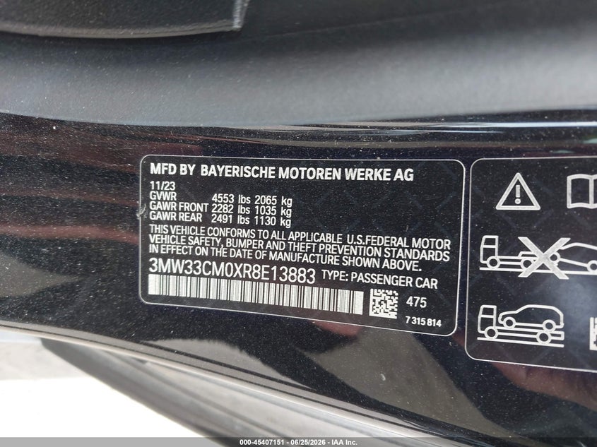 2024 BMW 230I xDrive VIN: 3MW33CM0XR8E13883 Lot: 45407151