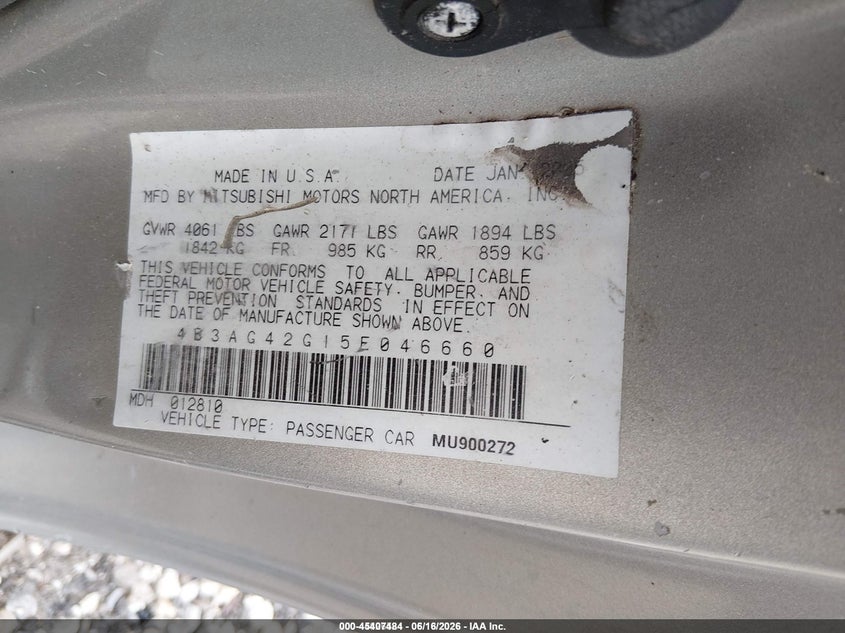 DODGE STRATUS CPE 2005 VIN 4B3AG42G15E046660