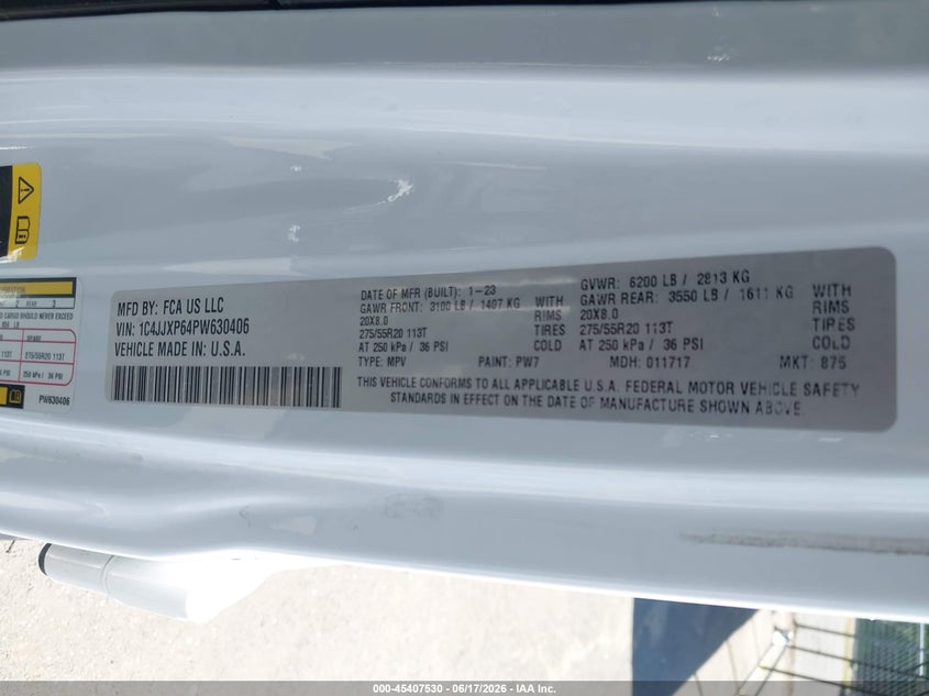 2023 Jeep Wrangler 4Xe Sahara 4X4 VIN: 1C4JJXP64PW630406 Lot: 45407530