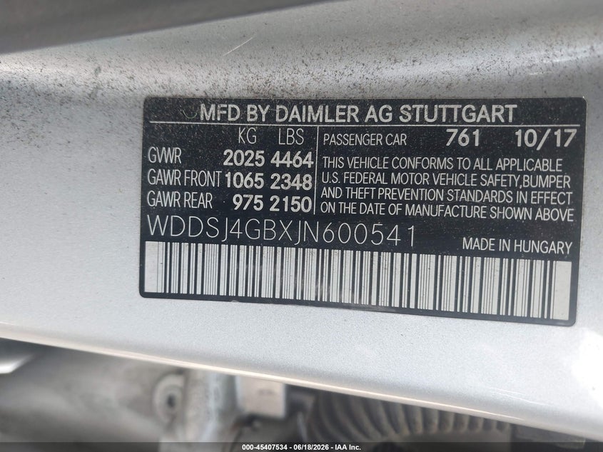 2018 Mercedes-Benz Cla 250 4Matic VIN: WDDSJ4GBXJN600541 Lot: 45407534