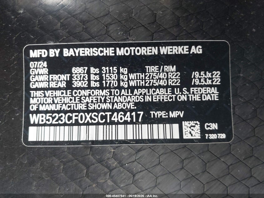 2025 BMW Ix xDrive50 VIN: WB523CF0XSCT46417 Lot: 45407541