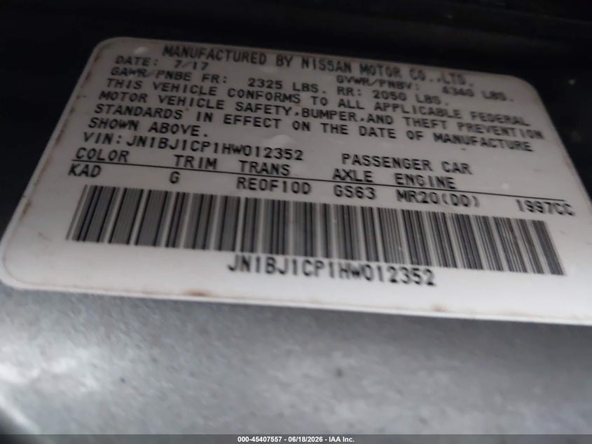 2017 Nissan Rogue Sport S VIN: JN1BJ1CP1HW012352 Lot: 45407557