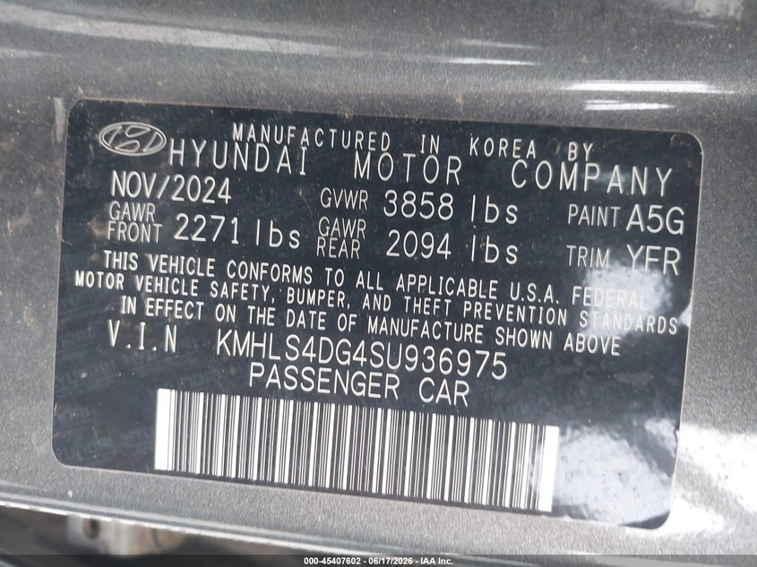VIN KMHLS4DG4SU936975 2025 HYUNDAI ELANTRA SEL CONVENIENCE