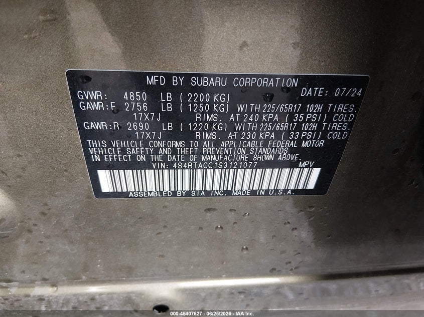 2025 SUBARU OUTBACK SPORT UTILITY VEHICLE 2.5L H-4 DI, DOHC, VVT, 182HP