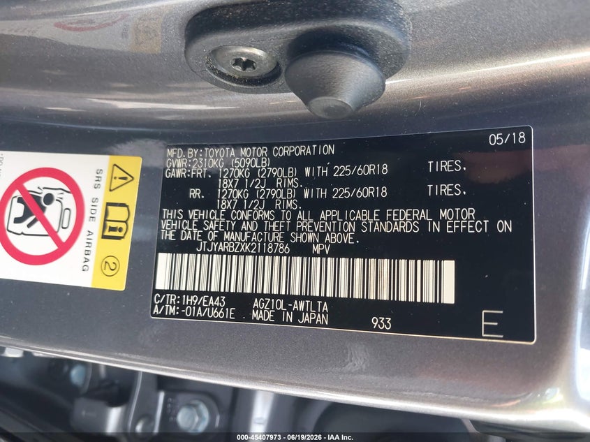 VIN JTJYARBZXK2118786 2019 LEXUS NX 300 BASE/300 F SPORT