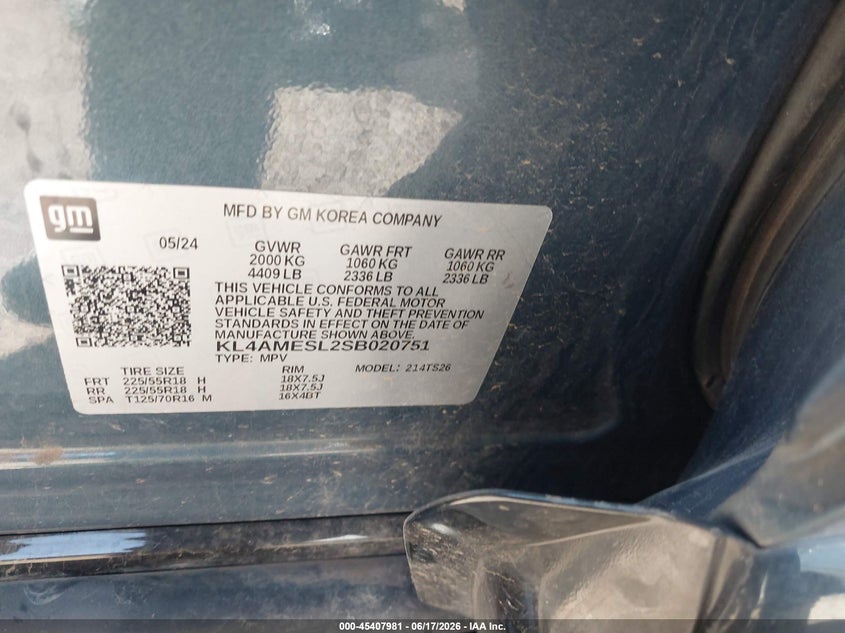 2025 Buick Encore Gx Sport Touring Awd VIN: KL4AMESL2SB020751 Lot: 45407981