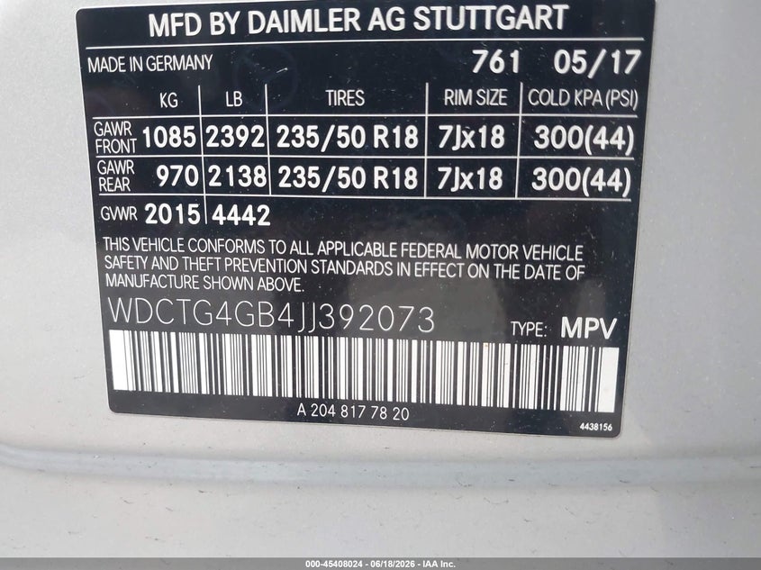 2018 Mercedes-Benz Gla 250 4Matic VIN: WDCTG4GB4JJ392073 Lot: 45408024