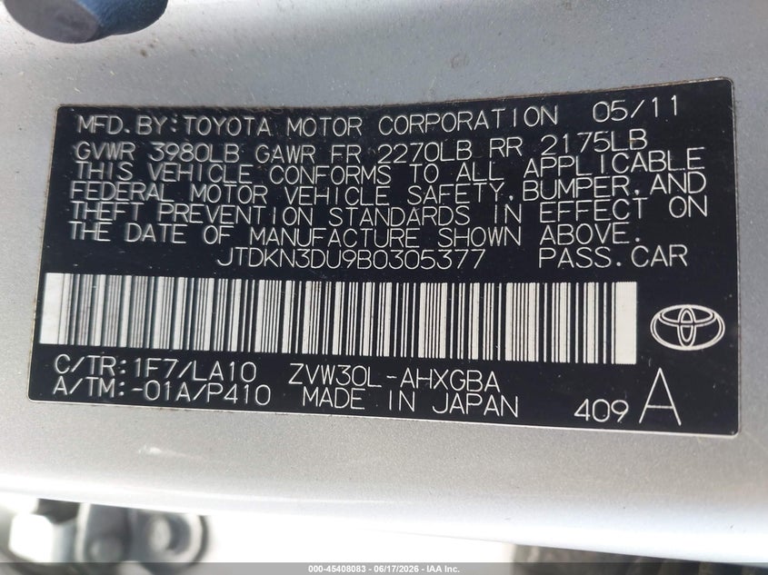 2011 TOYOTA PRIUS HATCHBACK 1.8L I-4 DOHC, VVT, 98HP