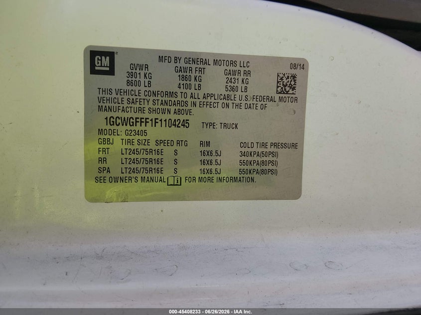 2015 CHEVROLET EXPRESS VAN 4.8L V-8 VVT, 285HP