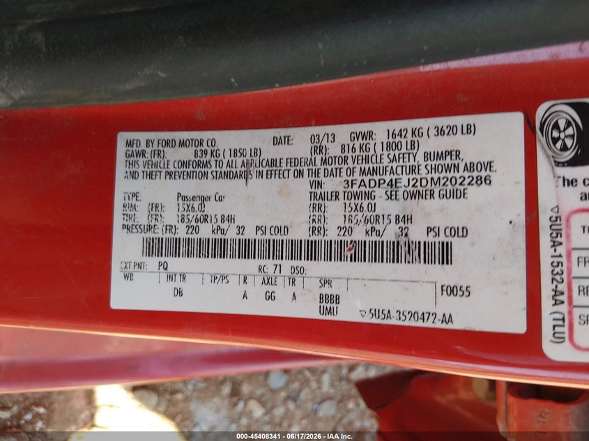 2013 FORD FIESTA auction photo 8
