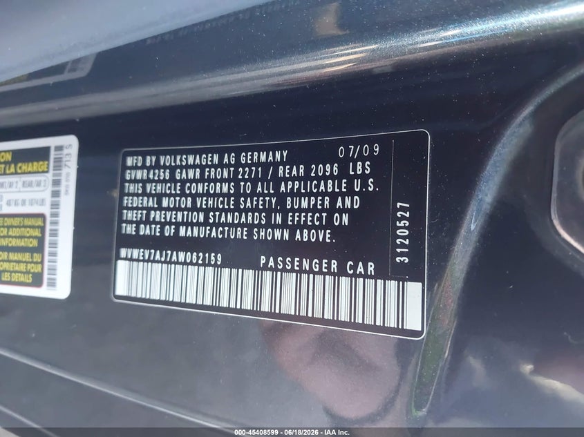 2010 Volkswagen Gti 2-Door VIN: WVWEV7AJ7AW062159 Lot: 45408599