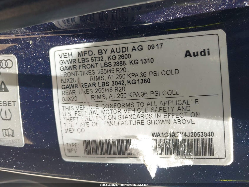 2018 Audi Sq5 3.0T Premium Plus VIN: WA1C4AFY4J2053840 Lot: 45408707