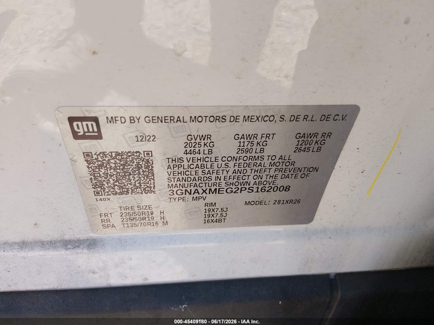 VIN 3GNAXMEG2PS162008 2023 CHEVROLET EQUINOX FWD RS