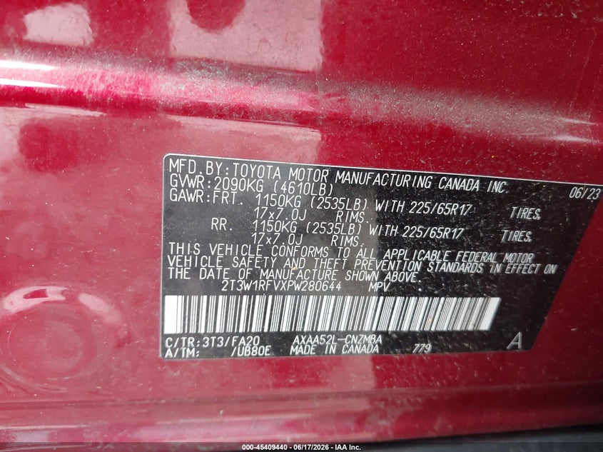 VIN 2T3W1RFVXPW280644 2023 TOYOTA RAV4 XLE