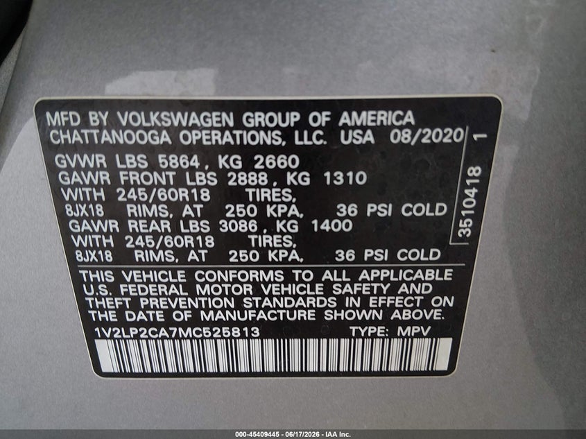 2021 VOLKSWAGEN ATLAS 2.0T SE — Photo 9