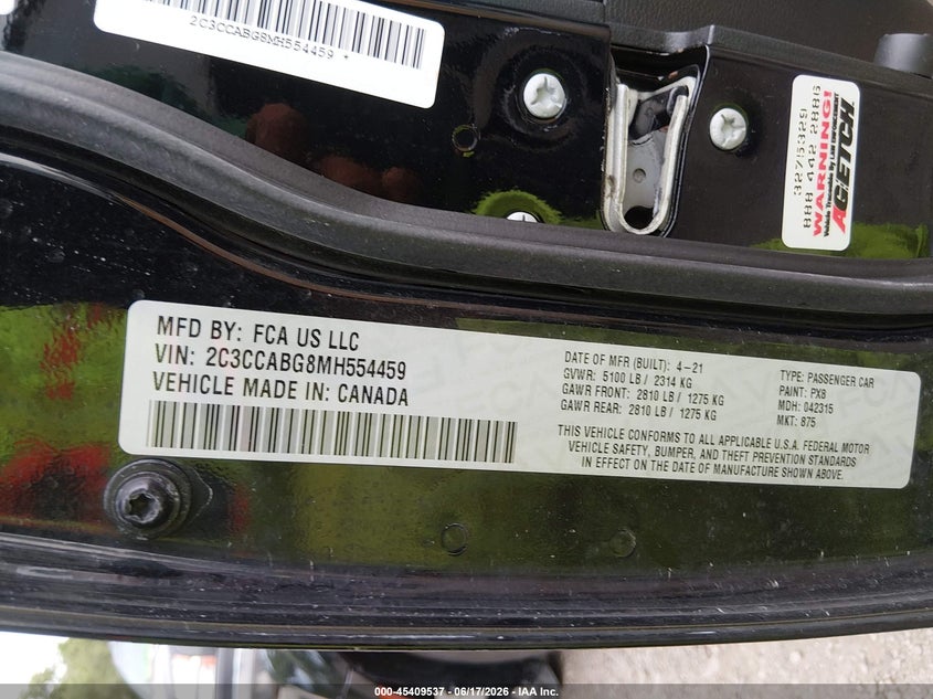 2021 Chrysler 300 300S VIN: 2C3CCABG8MH554459 Lot: 45409537