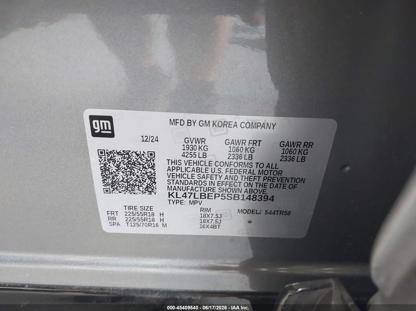 2025 Buick Envista Sport Touring Fwd VIN: KL47LBEP5SB148394 Lot: 45409540