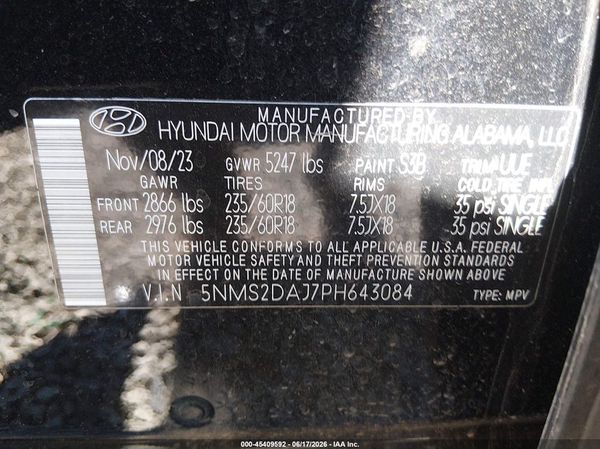 VIN 5NMS2DAJ7PH643084 2023 HYUNDAI SANTA FE SEL