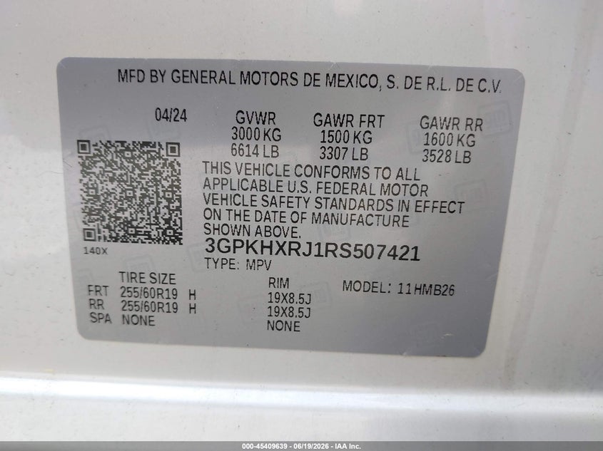 2024 Honda Prologue Touring VIN: 3GPKHXRJ1RS507421 Lot: 45409639