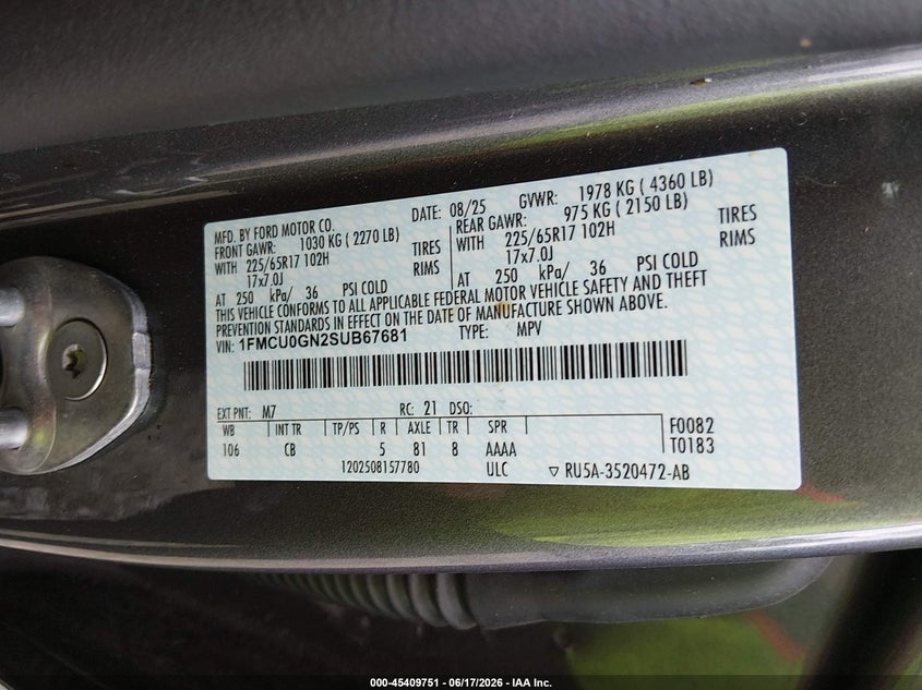 2025 FORD ESCAPE(VIN: 1FMCU0GN2SUB67681
