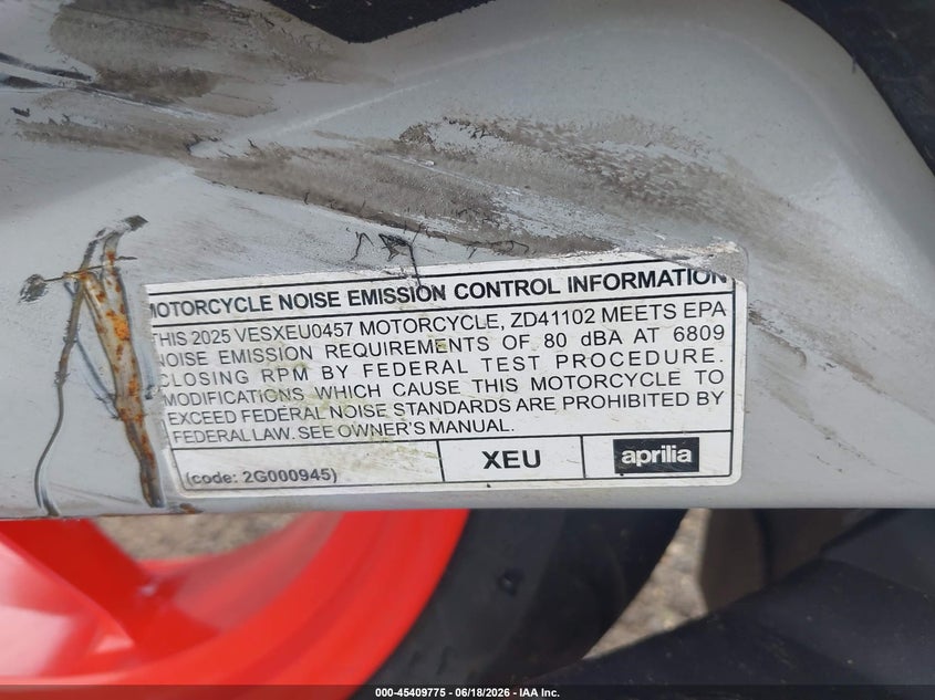 2025 Aprilia Rs 457 VIN: ZD4XEUA00S6001286 Lot: 45409775