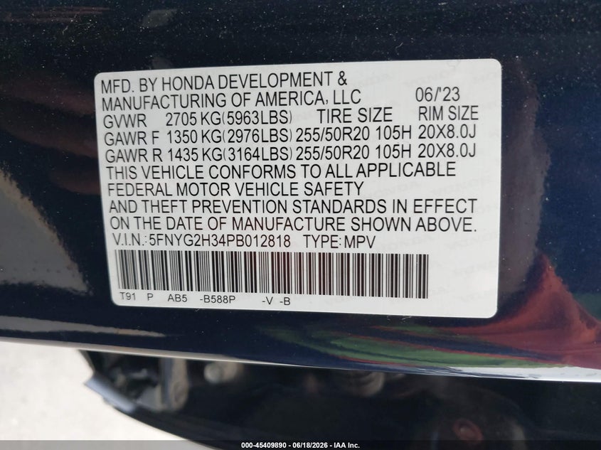 2023 HONDA PILOT SPORT UTILITY VEHICLE 3.5L V-6 DI, DOHC, VVT, 285HP